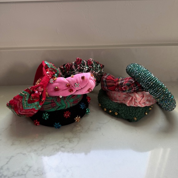 Set of 9 CHRISTMAS HOLIDAY Headbands Santa Plaid Sequin Jewel Knotted Bells Bows - Picture 2 of 13